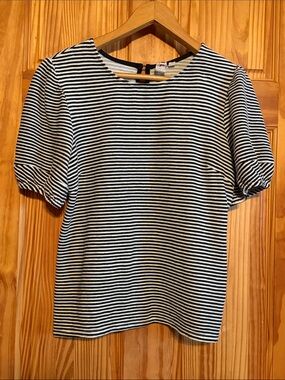 dolan Black & White Striped Puff Sleeve Top